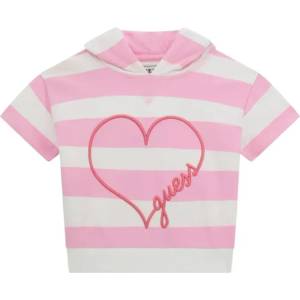 GUESS Tениска с качулка за мини момиче в бяло и розово райе Guess