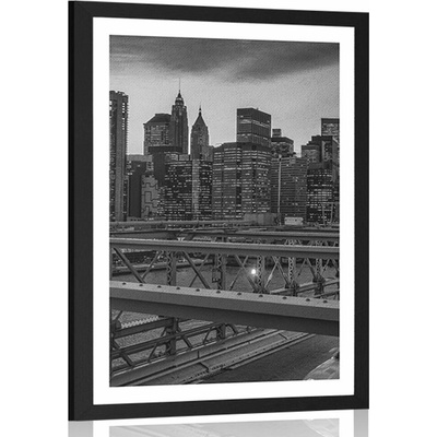 Plakát s paspartou rušné velkoměsto v černobílém provedení - 60x90 silver
