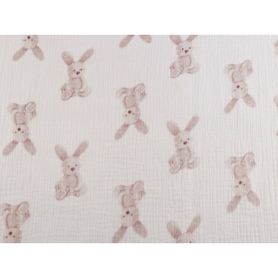Mušelín / dvojitá gázovina zajíček Varianta: bunny bílá béžová, Balení: 1 m