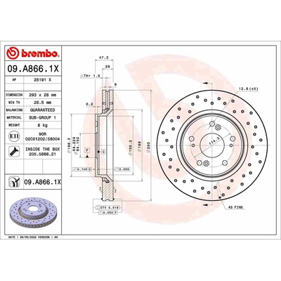 BREMBO brzdový kotúč 09.A866.1X, súprava 2 ks