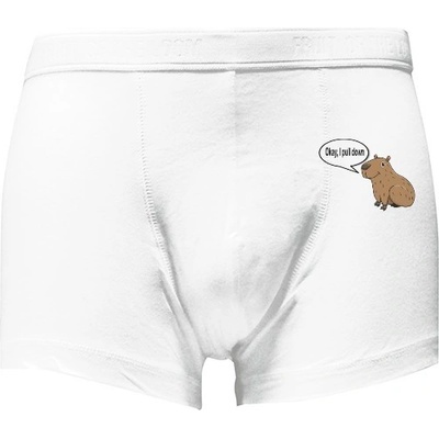 Boxerky Shorty s potiskem Capybara, Okey I pull down trenky pánské bílá