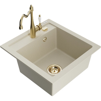 Mexen Vito гранитна мивка с 1 корито с кухненски смесител Carla, бежова - 6503-69-670700-50 (6503-69-670700-50)