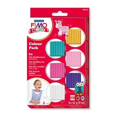 FIMO Комплект глина, 6x42 g, за горене, за момичета, FIMO "Kids Color Pack", 6 различни цвята 8032-02 (8032-02)