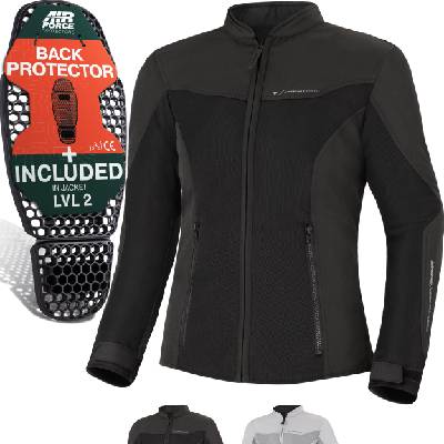 OpenAir Motorcycle Jacket Women's with Protectors AirForce Back Protector Motorcycle Jacket Summer Mesh Ventilated Textile Jacket Protective Jackets Protector Jacket Airy (Women, Black, M) - OPENAIR