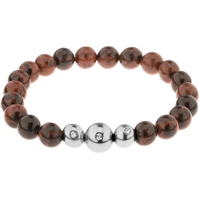 Šperky eshop hnědo-černý elastický kulaté korálky z přírodního kamene a oceli Z41.17
