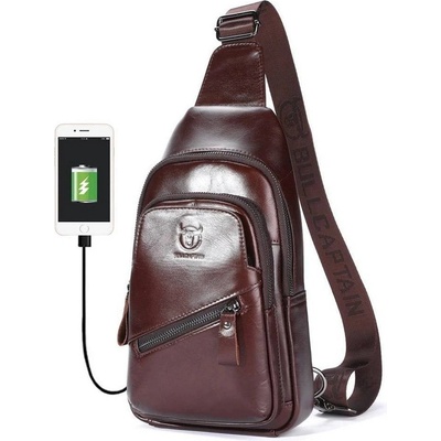 Bullcaptain kožená taška cez rameno s USB Makar 5L Hnedá