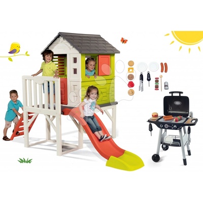 Smoby detský domček na pilieroch Pilings House s 1,5 m šmykľavkou a kuchynka Barbecue Grill 810800-6