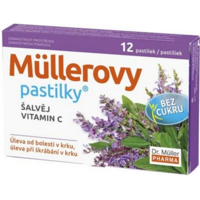 Dr. Müller Müllerovy pastilky šalvěj, vitamin C bez cukru zdravotnický prostředek při chřipce a nachlazení 36 ks