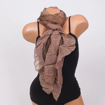 Image 1 of Дантелен шал в кафяво с цветя и къдрички