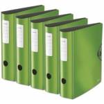 Leitz quality folder 180° Active Solid, pack of 5, A4, wide, rounded spine, 8.2 cm wide, elastic band closure, light polyfoam, plastic folder, light green, 10471050 - 10471050-5