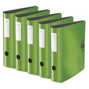 Leitz quality folder 180° Active Solid, pack of 5, A4, wide, rounded spine, 8.2 cm wide, elastic band closure, light polyfoam, plastic folder, light green, 10471050 - 10471050-5