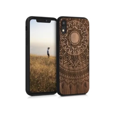 kwmobile Дървен калъф с дизайн индийско слънце за Apple iPhone XR - тъмнокафяв