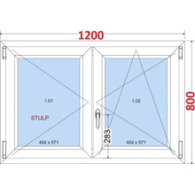 SMART Dvoukřídlé plastové okno 120x80, bez středového sloupku