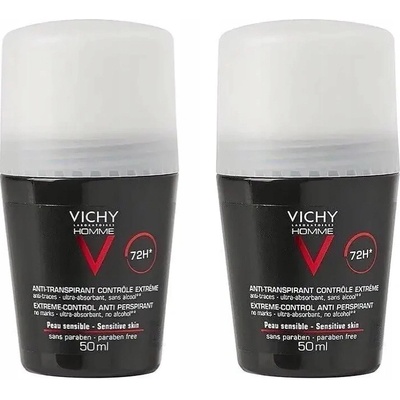 Vichy Deodorant roll-on pro citlivou pokožku Homme 72H (Deodorant Anti-Transpirant) 2 x 50 ml
