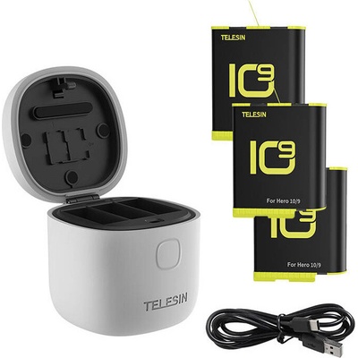Telesin 3-slot Waterproof Charger Allin box for GoPro Hero 9 / Hero 10 + 3 batteries GP-BTR-906-GY-B
