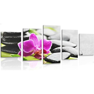 5-dílný obraz wellness zátiší s fialovou orchidejí - 100x50