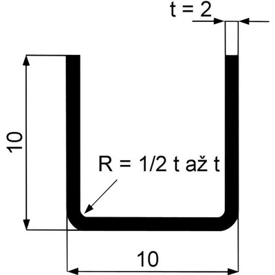 Jekl otevřený U 10×10×2 mm – 6 m