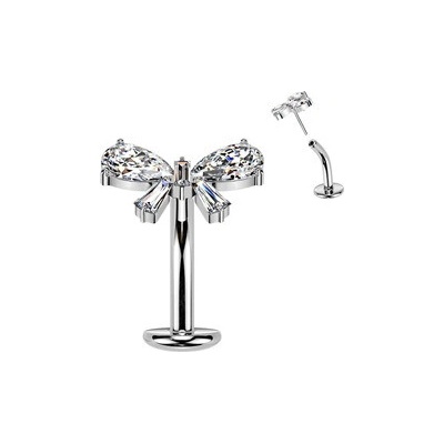 Šperky4U Obrácený PUSH IN piercingu do pupíku mašlička TITAN TIT1707