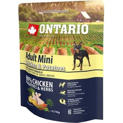 ONTARIO Adult Mini Chicken & Potatoes - пълноценна храна за пораснали кучета от малки породи с пиле и картофи 0, 75 кг, Чехия 214-10533