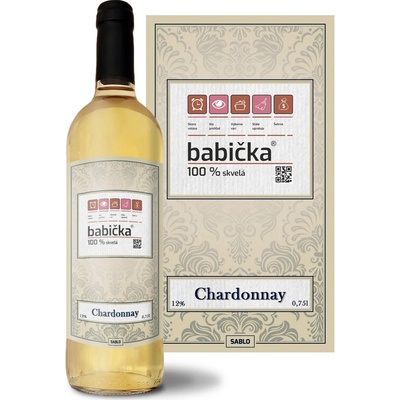 Sablio Babička Chardonnay biele suché víno 12 % 0,75 l (čistá fľaša)