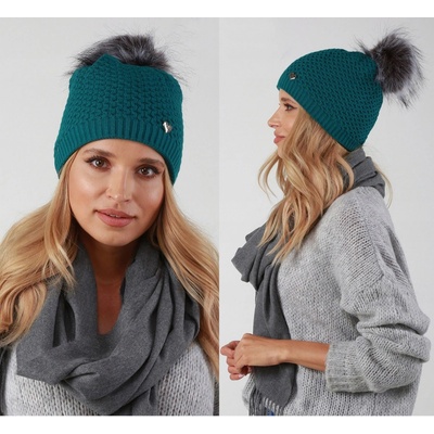 Fashionweek dámská zimní čepice s bambulí flísová podšívka ZIZI34/V14 mořská zelená