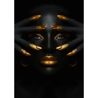 Bondecor Obraz na plátně černozlatý "Tvář Golden" 116x80cm