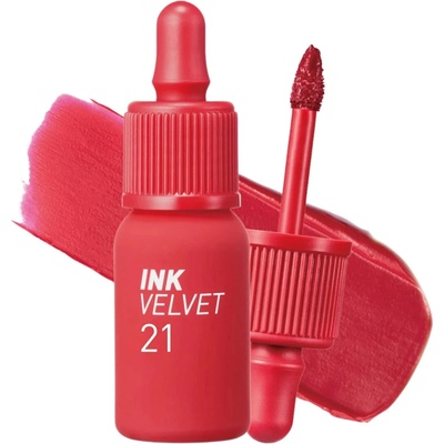 Peripera Ink The Velvet 21 Vitality Coral Red zamatový tint na pery pre opticky plnšie a hydratované pery 4 g