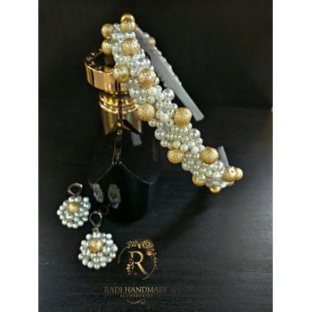 Image 1 of Radi handmade Перлена диадема за коса с обици в бяло (582)