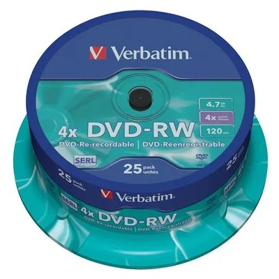 Verbatim DVD-RW, презаписваем, 4, 7GB, 4x, 25 диска, на ролка, VERBATIM 43639 (43639)