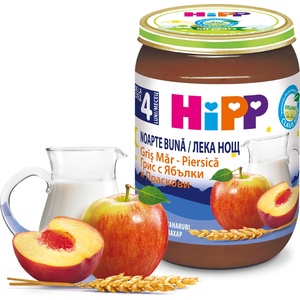Hipp БИО Млечна каша "Лека нощ" грис ябълки и праскови 4м+ 190г