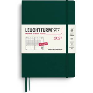 Leuchtturm1917 Weekly Planner 2027 Medium (A5) - French, Forest Green, 210 x 145 mm, January-December (12 months), weekly overview with hourly grid 7: 00-22: 00 per column, hardcover - 400409 (400409)