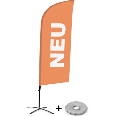 Jansen Display Kompletní sada reklamní vlajky ve tvaru křídla, Novinka, oranžová, německy Křížová Základna, 1273 x 3030 mm