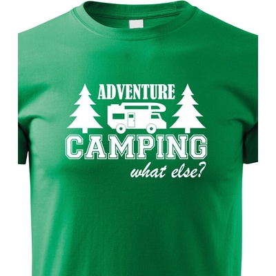 Bezvatriko.cz dětské tričko s karavanem Adventure Camping zelená