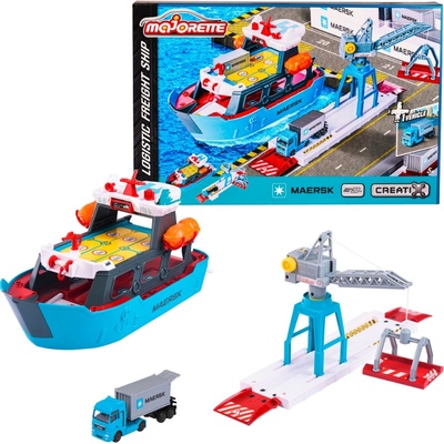 Majorette Sada Logistic Port s nákladní lodí Maersk kontejnerová loď + vozidlo s kontejnerem