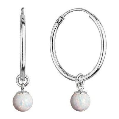 Pavona stříbrné náušnice kruhy s kuličkou z bílého syntetického opálu 11410.1 white