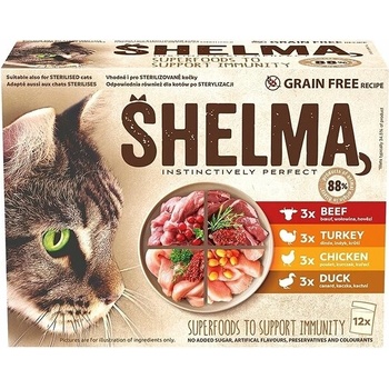 Shelma kočka kuřecí hovädzie, kachní a krůtí 12 x 85 g