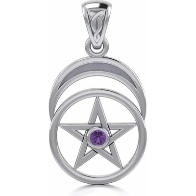 Fantasy Šperky LUNÁRNÍ PENTAGRAM s ametystem stříbrný přívěšek FTJ143