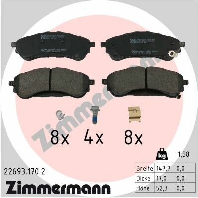 Sada brzdových destiček, vždy 4 kusy v sadě ZIMMERMANN 22693.170.2 (226931702)