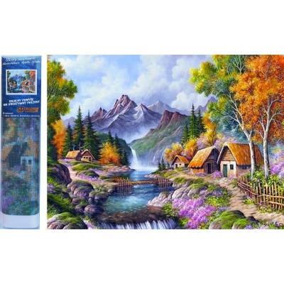 Norimpex - Puzzle Diamant painting: Cottages by the mountain river 30x40cm - 1 - 39 piese