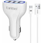 Earldom Зарядно устройство за кола Earldom ES-CC13, 3xUSB, QC3.0, С Type-C кабел, Бял - 40254