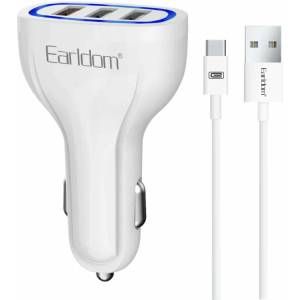 Earldom Зарядно устройство за кола Earldom ES-CC13, 3xUSB, QC3.0, С Type-C кабел, Бял - 40254