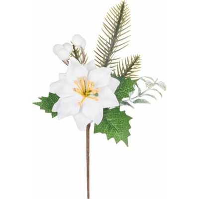 Větvička MagicHome s květem poinsettie, bílá, 24 cm