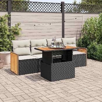 vidaXL Градински комплект с възглавници, 5 части, черен полиратан (3327654)