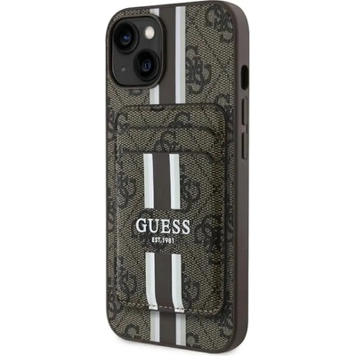 GUESS Калъф Guess 4G Stripes с портфейл Magsafe за iPhone 15 кафяв (3666339452346)