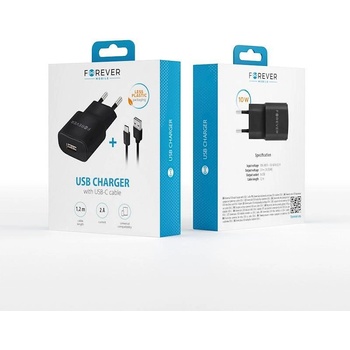 Forever Зарядно 220V TC-01 + кабел USB C 2A Forever черно