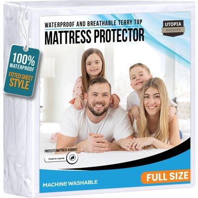Utopia Bedding mattress protector 137 x 191 x 38 cm waterproof, Oeko-TEX certified mattress topper, breathable, mattress protector, all-round elastic white - UB0048