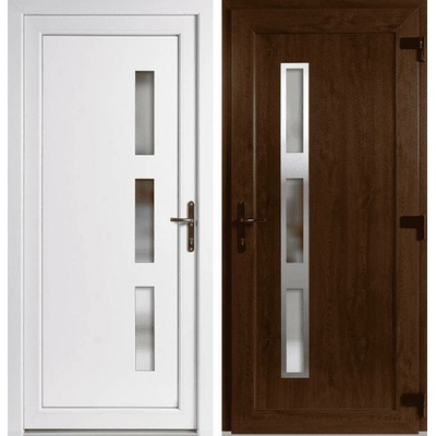 OknaDvereNaMiru.cz Vchodové dveře Venus + INOX orámování zlatý dub / bílá pravé otevírání ven 100 x 210 cm