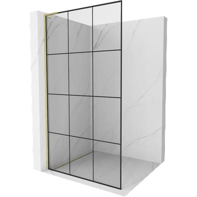 Mexen Kioto L душ кабина с панел Walk-in 110 x 200 см, черна решетка, злато матирано - 800-110-103-55-77 (800-110-103-55-77)