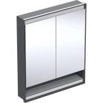 Geberit ONE - Огледален шкаф с LED осветление, 75x90x15 см, 2 врати, с ниша, за вграждане, матово черно 505.822. 00.7 (505.822.00.7)
