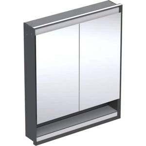 Geberit ONE - Огледален шкаф с LED осветление, 75x90x15 см, 2 врати, с ниша, за вграждане, матово черно 505.822. 00.7 (505.822.00.7)